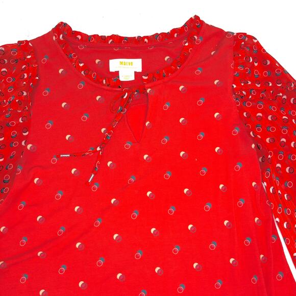 Anthro Maeve Jacquin Red Printed Peasant Blouse - XS - Picture 6 of 9
